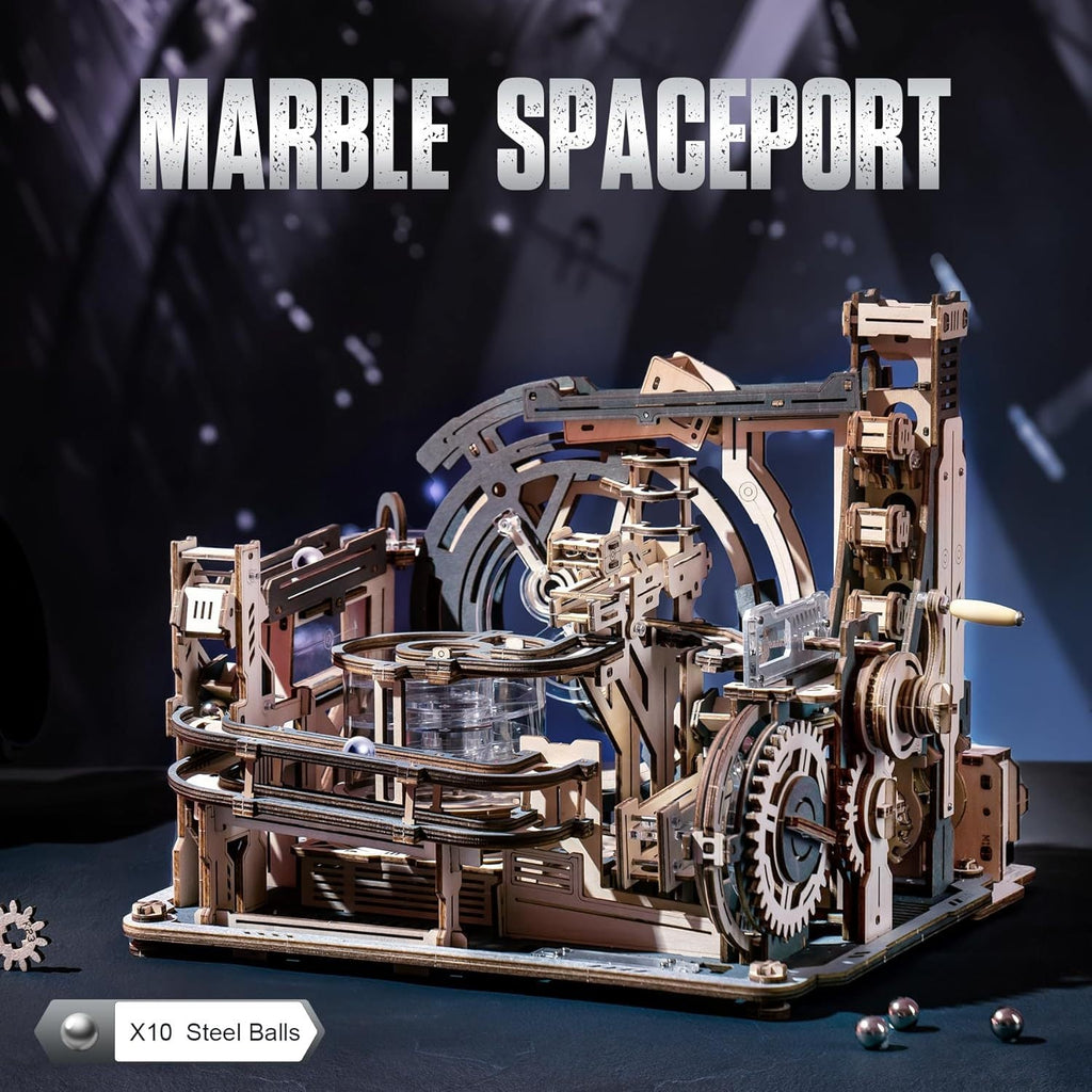 ROBOTIME Marble Run 3D Puzzle Wooden Model Kits For Adults To Build, Gifts Adults Electric Craft Boys, Marble Spaceport LGC01 Shopifynow