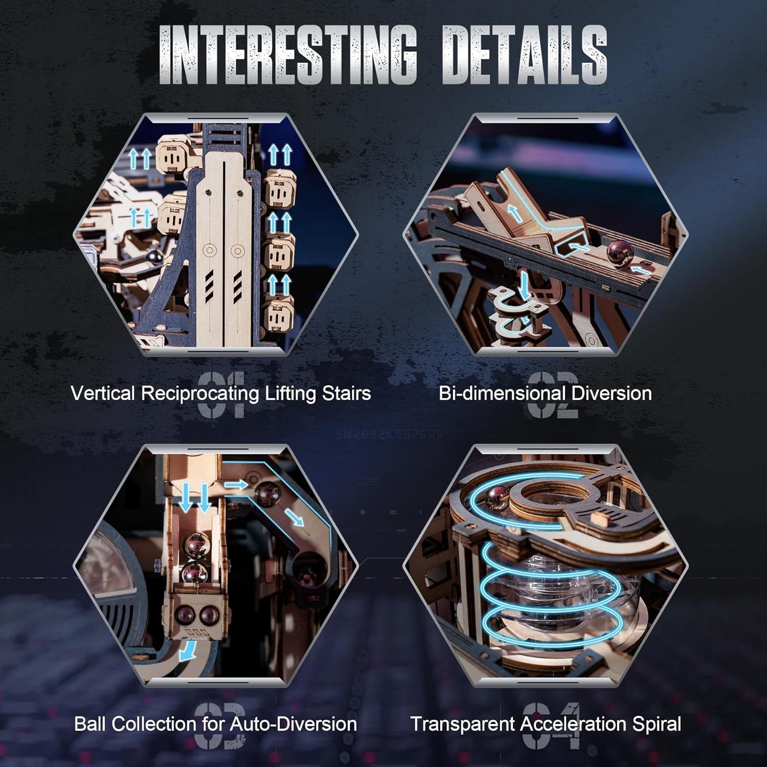 ROBOTIME Marble Run 3D Puzzle Wooden Model Kits For Adults To Build, Gifts Adults Electric Craft Boys, Marble Spaceport LGC01 Shopifynow