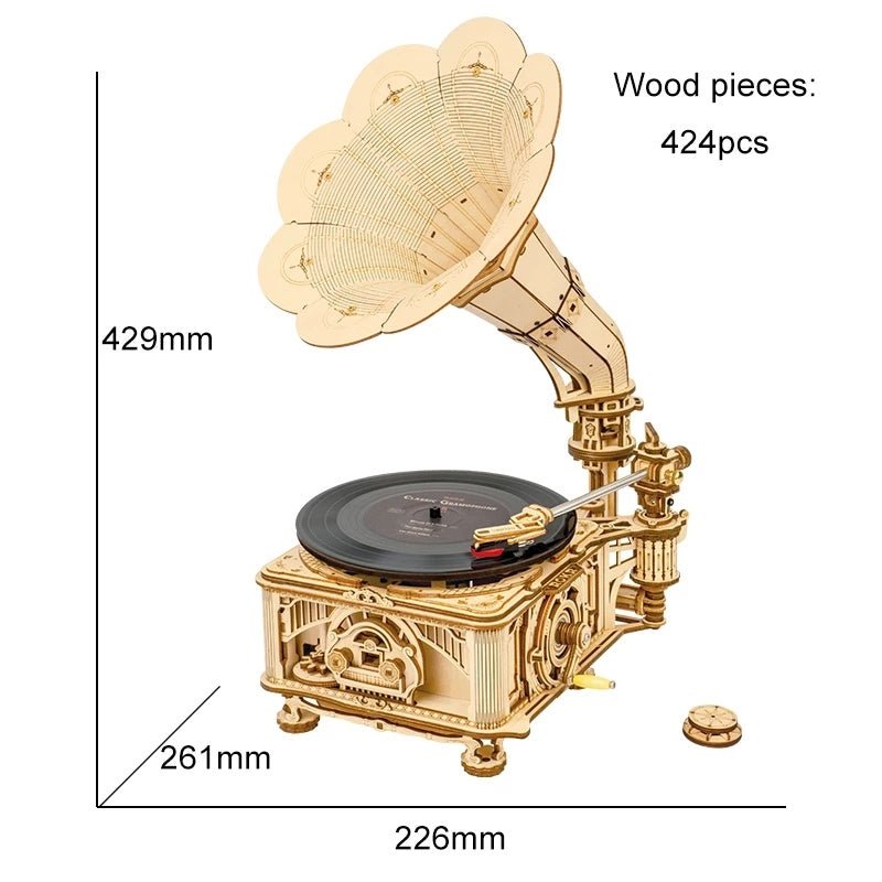 Robotime ROKR DIY Hand Crank Classic Gramophone Wooden Puzzle Model Building Kits Assembly Toy Gift For Children LKB01 - Shopifynow