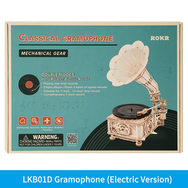 Robotime ROKR DIY Hand Crank Classic Gramophone Wooden Puzzle Model Building Kits Assembly Toy Gift For Children LKB01 - Shopifynow