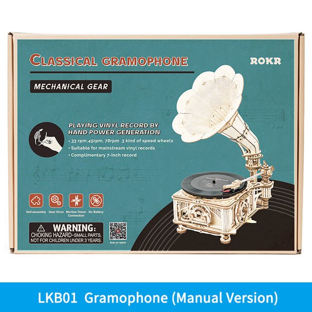 Robotime ROKR DIY Hand Crank Classic Gramophone Wooden Puzzle Model Building Kits Assembly Toy Gift For Children LKB01 - Shopifynow