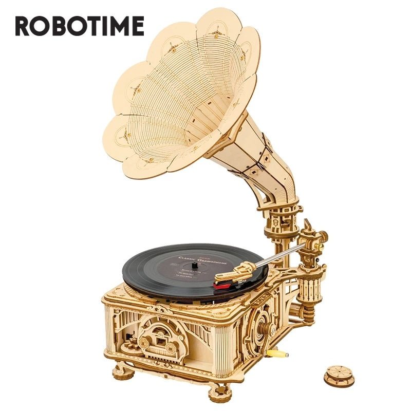 Robotime ROKR DIY Hand Crank Classic Gramophone Wooden Puzzle Model Building Kits Assembly Toy Gift For Children LKB01 - Shopifynow
