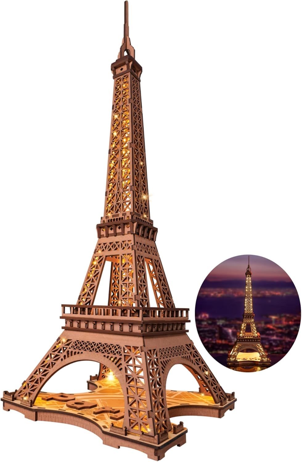 ROBOTIME Rolife Night Of The Eiffel Tower Large Wooden Puzzle With 4 Light Shows For Gift TGL01 Shopifynow