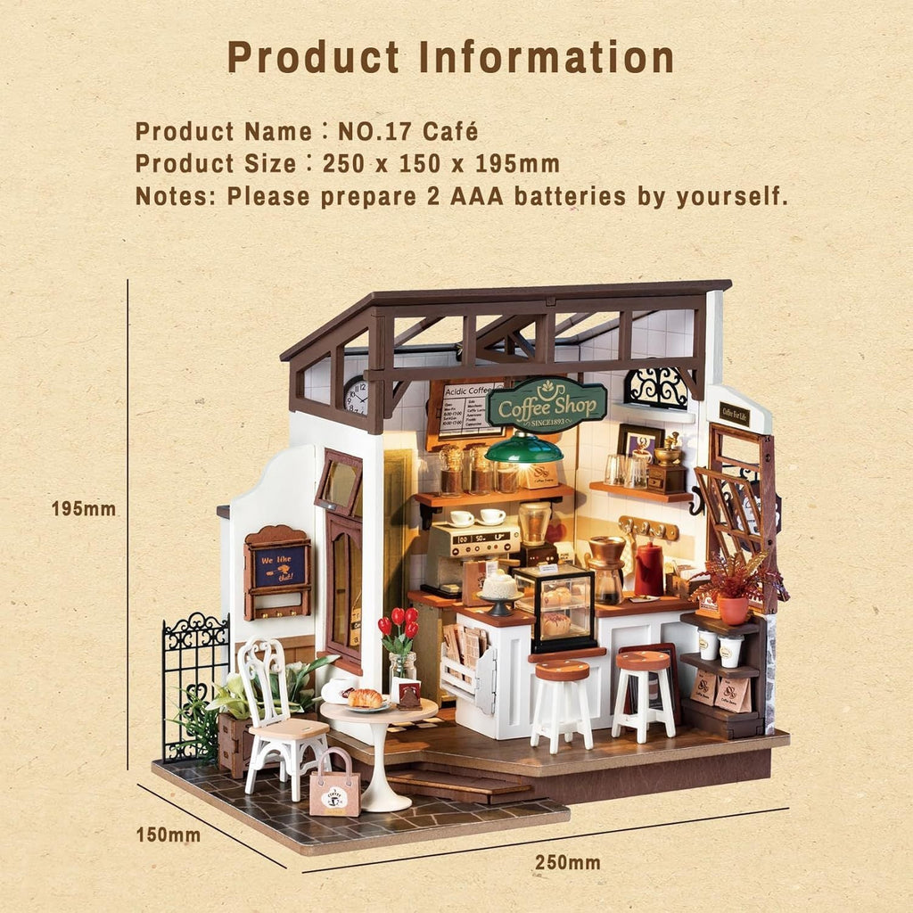 ROBOTIME Rolife No.17 Cafe Miniature House Kit DG162 3D Wooden Building Toys For Gifts DG162 Shopifynow