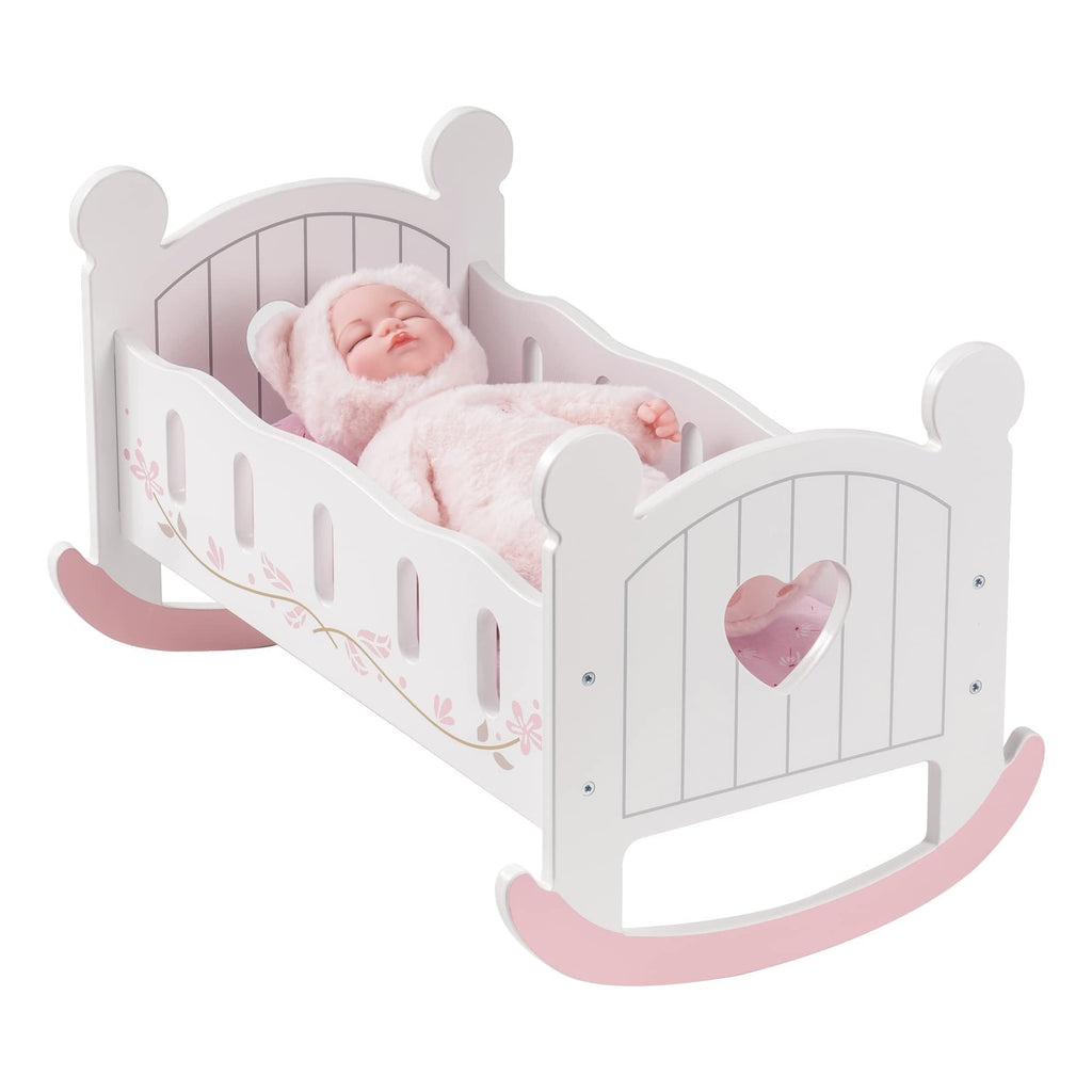 ROBOTIME Wooden Doll Cradle Rocking Baby Doll Crib Reversible Doll Bed For Dolls Girl,Fits Dolls Up To 18 Inches - Shopifynow