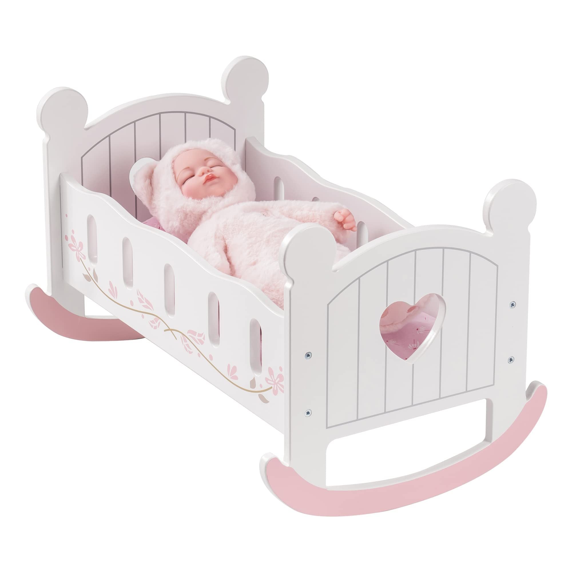 ROBOTIME Wooden Doll Cradle Rocking Baby Doll Crib Reversible Doll Bed For Dolls Girl,Fits Dolls Up To 18 Inches - Shopifynow