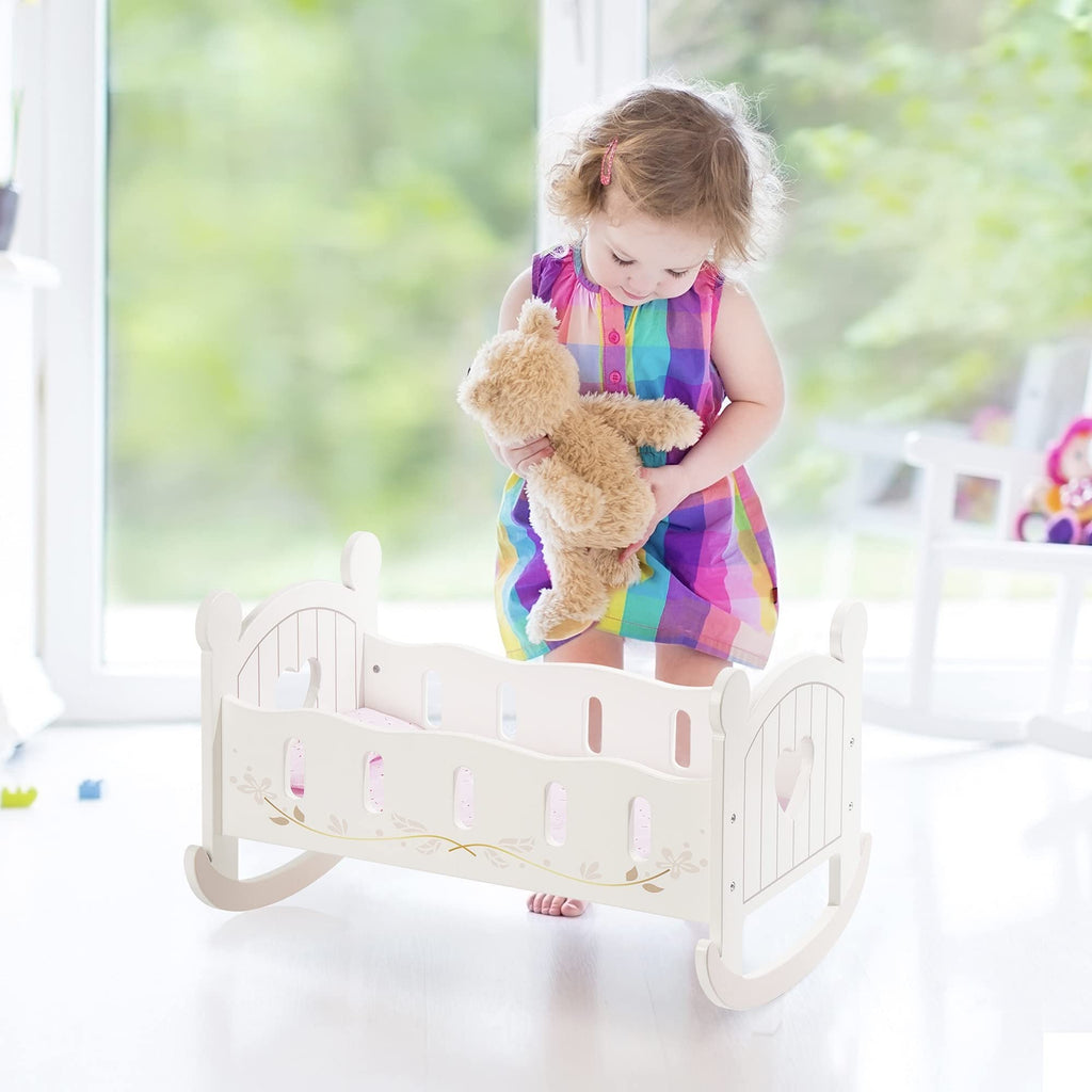 ROBOTIME Wooden Doll Cradle Rocking Baby Doll Crib Reversible Doll Bed For Dolls Girl,Fits Dolls Up To 18 Inches - Shopifynow