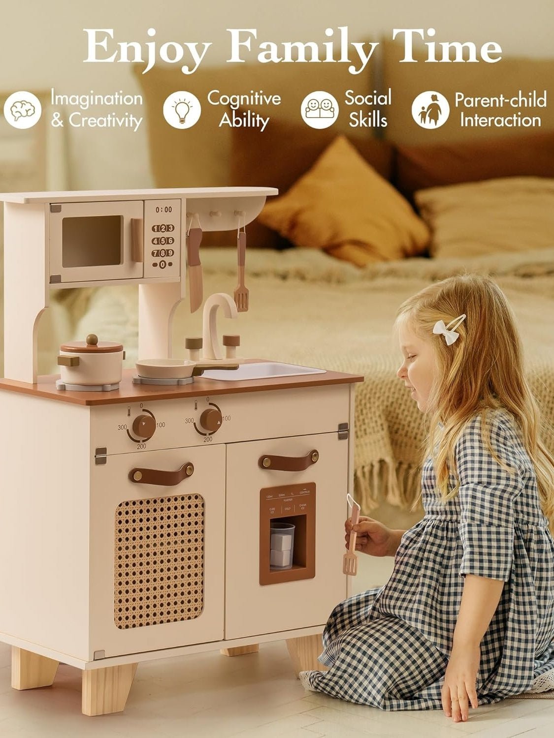 ROBOTIME Wooden Play Kitchen With Pretend Ice Cube Dispenser For  Toddler Age 3 Shopifynow