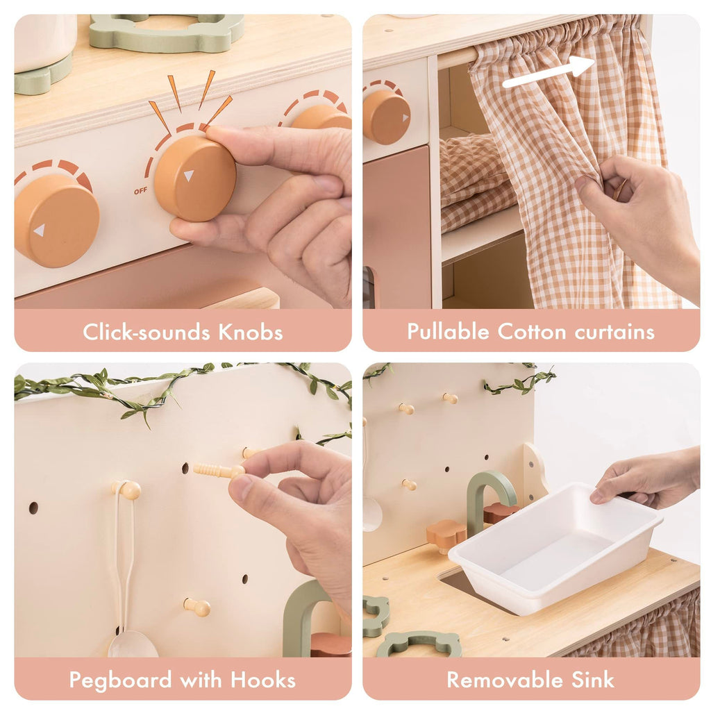 Robud Kids Play Kitchen Set Rustic Wooden Pretend Play Kitchen For Toddlers 3 Shopifynow