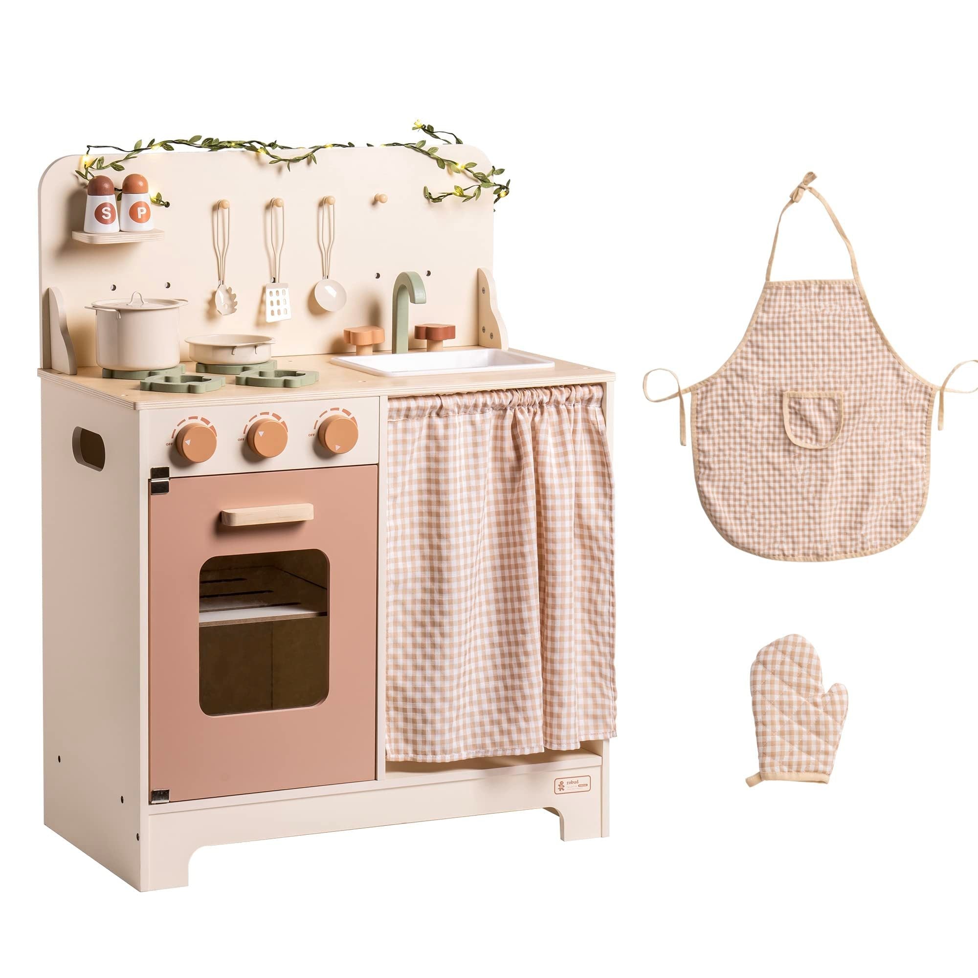 Robud Kids Play Kitchen Set Rustic Wooden Pretend Play Kitchen For Toddlers 3 Shopifynow