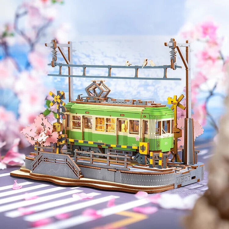 Rolife  Sakura Journey Tram Car 3D Wooden Puzzle Model Toys Teens Gift Shopifynow