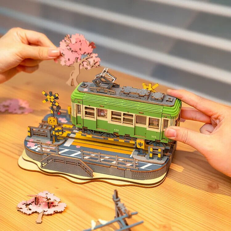Rolife  Sakura Journey Tram Car 3D Wooden Puzzle Model Toys Teens Gift Shopifynow