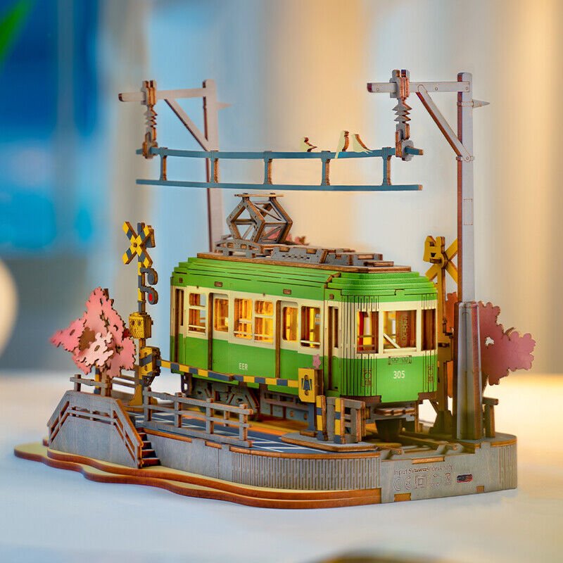 Rolife  Sakura Journey Tram Car 3D Wooden Puzzle Model Toys Teens Gift Shopifynow