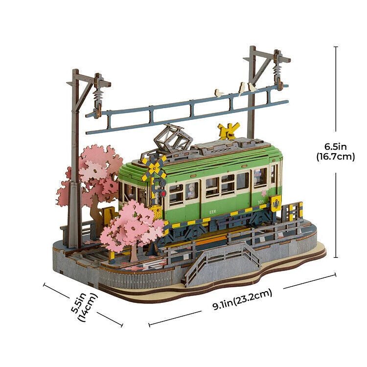 Rolife  Sakura Journey Tram Car 3D Wooden Puzzle Model Toys Teens Gift Shopifynow