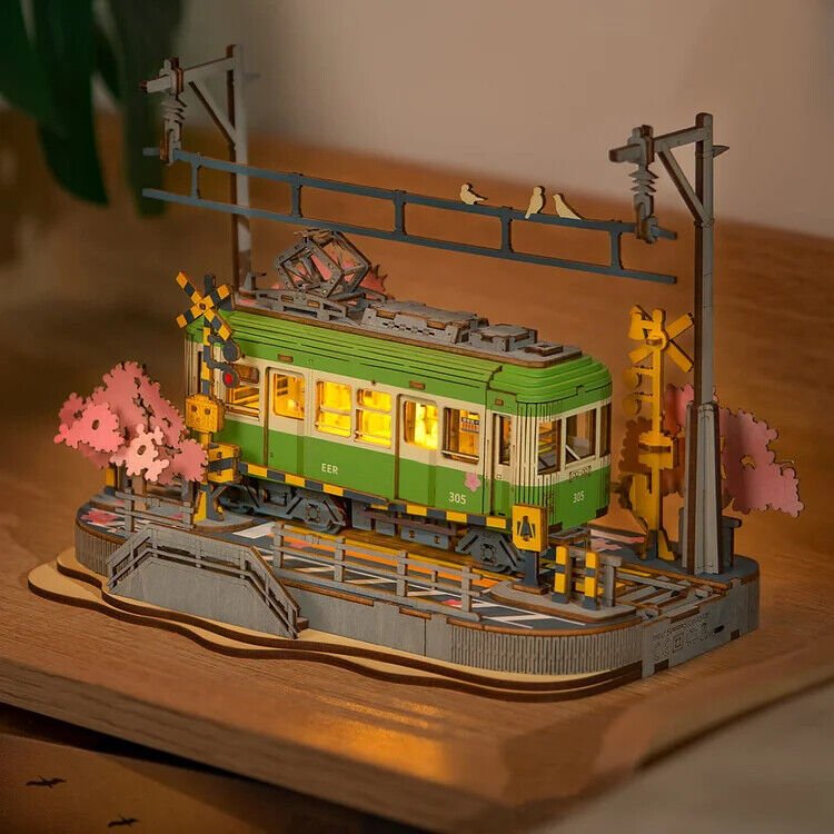 Rolife  Sakura Journey Tram Car 3D Wooden Puzzle Model Toys Teens Gift Shopifynow