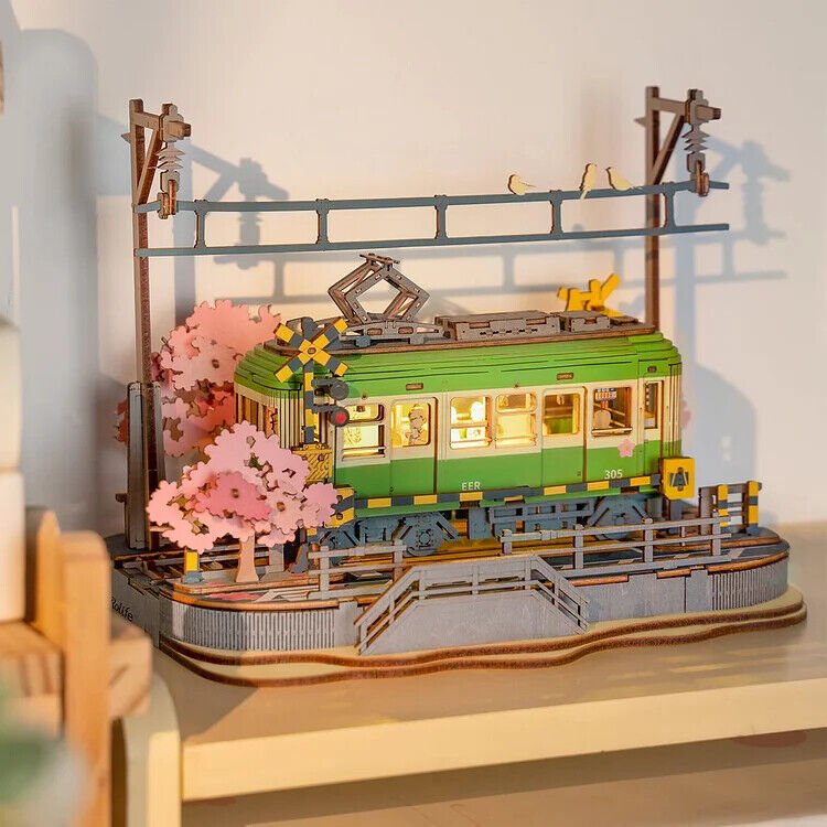 Rolife  Sakura Journey Tram Car 3D Wooden Puzzle Model Toys Teens Gift Shopifynow