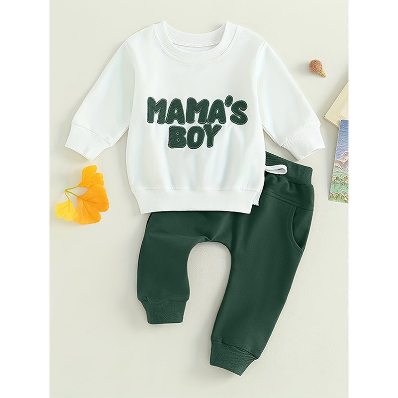 Toddler Baby Boy Clothes 'Mama's Boy' Print Long Sleeve Sweatshirt Tops Trousers Set Casual Cute Outfit Shopifynow