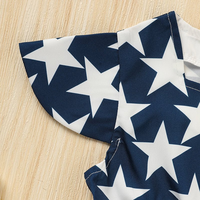 Toddler Girls' Independence Day Dress Red White & Blue Stripes And Stars Short Sleeve Twirl Dress 4th Of July Shopifynow