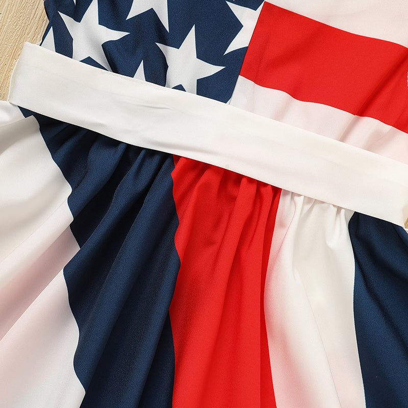 Toddler Girls' Independence Day Dress Red White & Blue Stripes And Stars Short Sleeve Twirl Dress 4th Of July Shopifynow