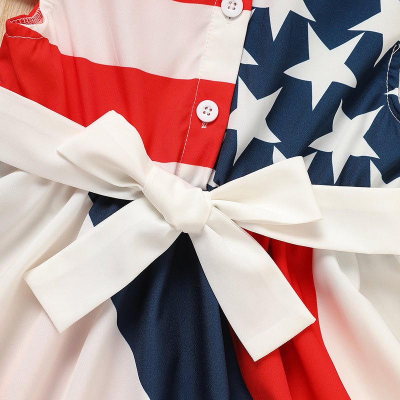 Toddler Girls' Independence Day Dress Red White & Blue Stripes And Stars Short Sleeve Twirl Dress 4th Of July Shopifynow