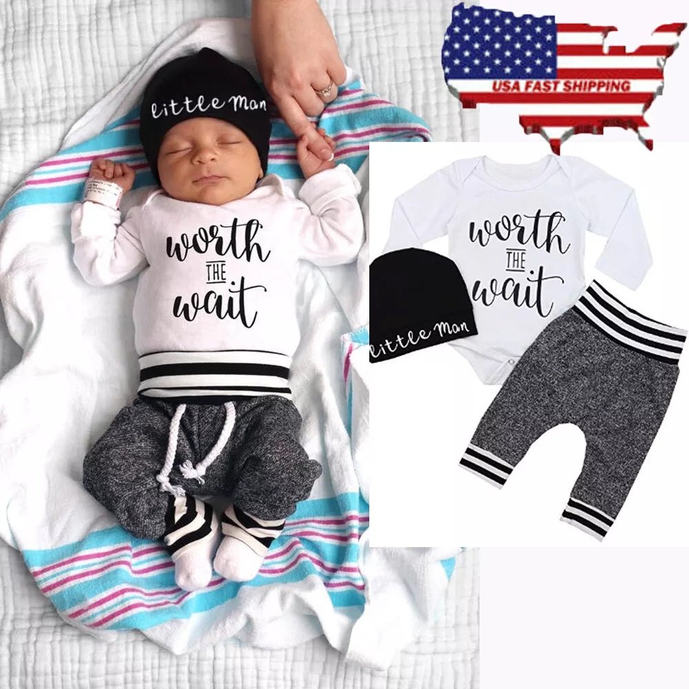 US Newborn Baby Boy Girl Tops Romper Bodysuit Jumpsuit Pants Outfits Clothes Set Shopifynow