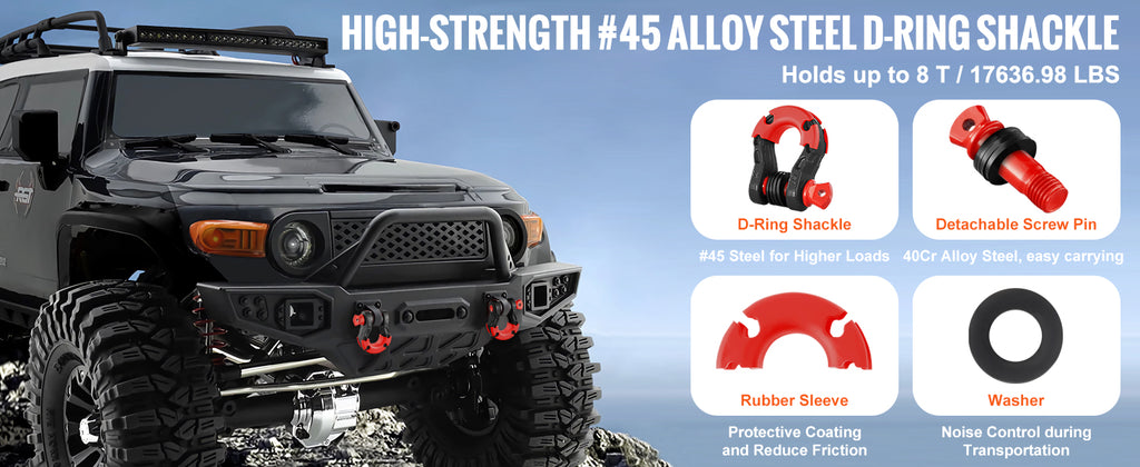 SucceBuy 2pcs 3/4" D-Ring Shackle U-Hook Loop Shackles with 7/8" Pin Isolators & Washers for Jeep Off Road Vehicle Recovery Shopifynow