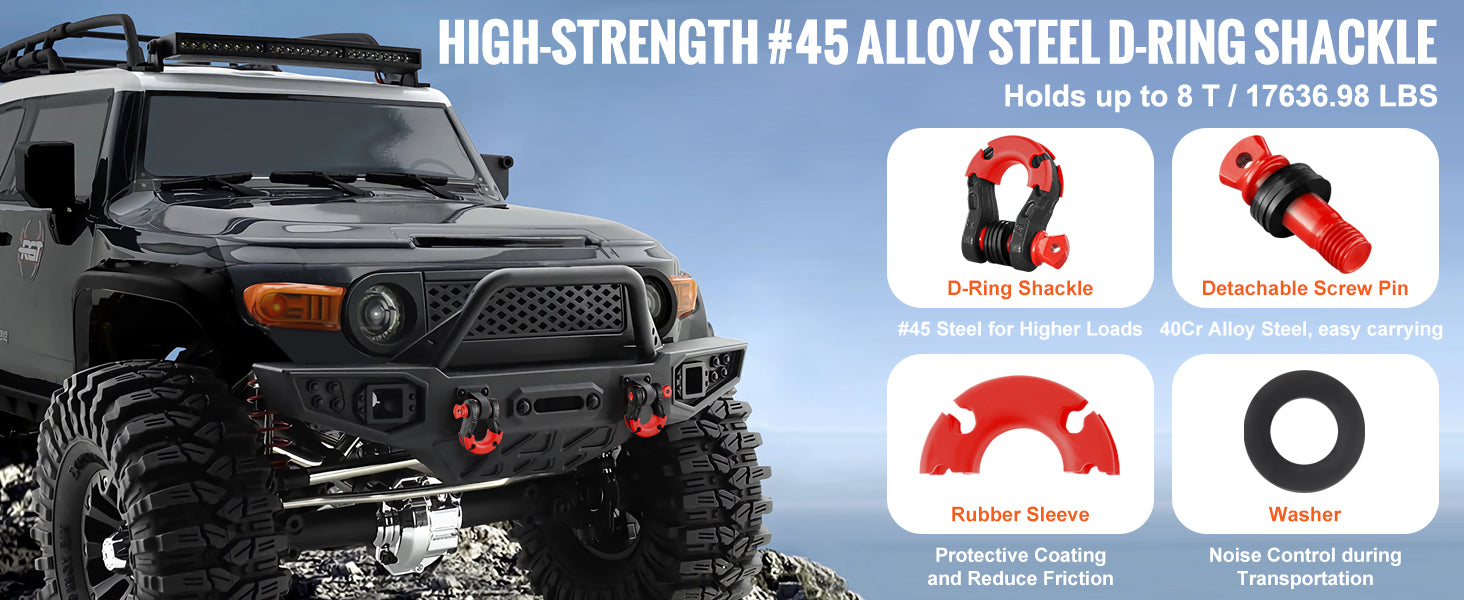 SucceBuy 2pcs 3/4" D-Ring Shackle U-Hook Loop Shackles with 7/8" Pin Isolators & Washers for Jeep Off Road Vehicle Recovery Shopifynow